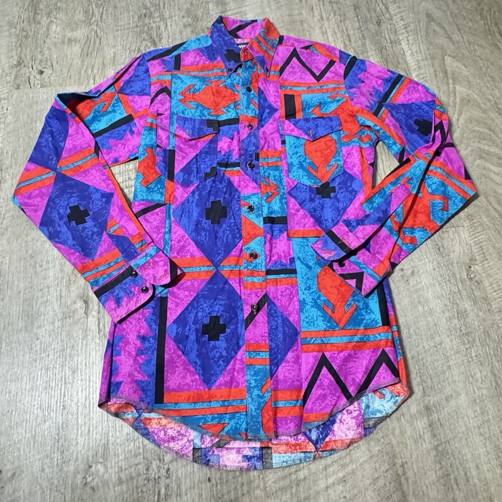 Vintage Wrangler Shirt 14.5x33 Cowboy Cut X-Long Tails Button Up USA